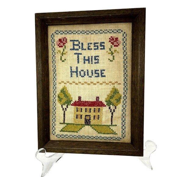 Handmade Other - Handmade Embroidered Framed Art 'Bless This House' MCM